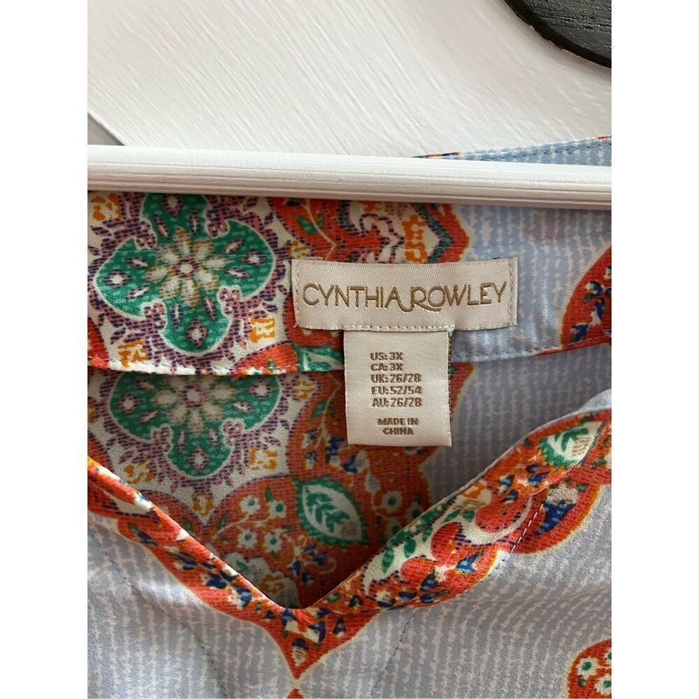 Cynthia Rowley Light Blue & Orange Indian Print Tunic Top sz 3X EUC - Picture 5 of 7